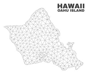 Abstract Oahu Island map isolated on a white background. Triangular mesh model in black color of Oahu Island map. Polygonal geographic scheme designed for political illustrations.
