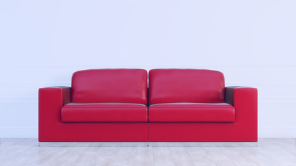 Coral leather luxury sofa for modern living room. Pastel color design.