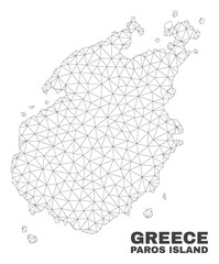 Abstract Paros Island map isolated on a white background. Triangular mesh model in black color of Paros Island map. Polygonal geographic scheme designed for political illustrations.