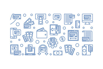 Payment Card vector concept blue outline horizontal illustration on white background