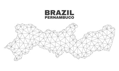 Abstract Pernambuco State map isolated on a white background. Triangular mesh model in black color of Pernambuco State map. Polygonal geographic scheme designed for political illustrations.