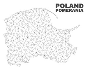 Abstract Pomeranian Voivodeship map isolated on a white background. Triangular mesh model in black color of Pomeranian Voivodeship map.