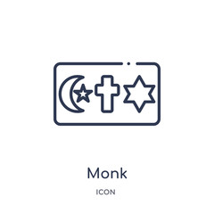 monk icon from religion outline collection. Thin line monk icon isolated on white background.