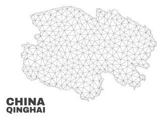 Abstract Qinghai Province map isolated on a white background. Triangular mesh model in black color of Qinghai Province map. Polygonal geographic scheme designed for political illustrations.