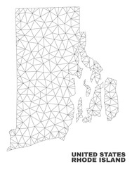 Abstract Rhode Island State map isolated on a white background. Triangular mesh model in black color of Rhode Island State map. Polygonal geographic scheme designed for political illustrations.