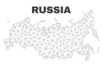 Abstract Russia map isolated on a white background. Triangular mesh model in black color of Russia map. Polygonal geographic scheme designed for political illustrations.