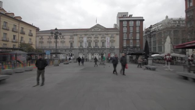 Hyperlapse of Federico Garcia Lorca statue in Plaza de Santa Ana, Barrio de las l&radic;&plusmn;etras, in Madrid Historic city center