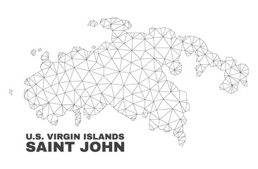 Abstract Saint John Island map isolated on a white background. Triangular mesh model in black color of Saint John Island map. Polygonal geographic scheme designed for political illustrations.