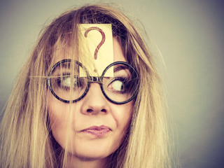 Tired crazy woman after intensive thinking