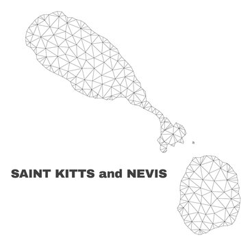 Abstract Saint Kitts and Nevis map isolated on a white background. Triangular mesh model in black color of Saint Kitts and Nevis map. Polygonal geographic scheme designed for political illustrations.