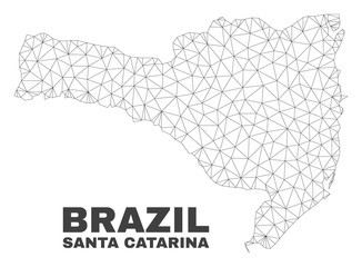 Abstract Santa Catarina State map isolated on a white background. Triangular mesh model in black color of Santa Catarina State map. Polygonal geographic scheme designed for political illustrations.