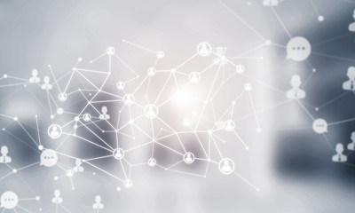 Concept of networking and connection against modern office blurred background