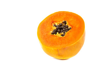 Sweet papaya fruit cut half isolate on white