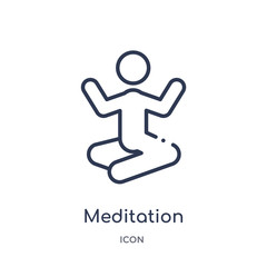 meditation icon from religion outline collection. Thin line meditation icon isolated on white background.