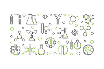 Chemistry vector concept linear illustration or horizontal banner on white background