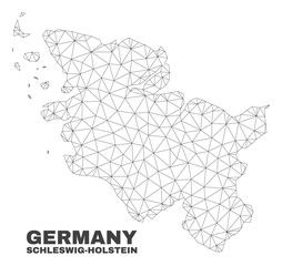 Abstract Schleswig-Holstein Land map isolated on a white background. Triangular mesh model in black color of Schleswig-Holstein Land map.