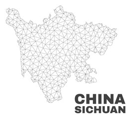 Abstract Sichuan Province map isolated on a white background. Triangular mesh model in black color of Sichuan Province map. Polygonal geographic scheme designed for political illustrations.