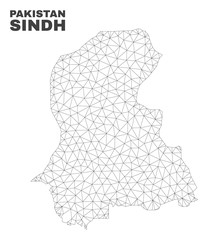 Abstract Sindh Province map isolated on a white background. Triangular mesh model in black color of Sindh Province map. Polygonal geographic scheme designed for political illustrations.