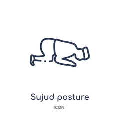 sujud posture icon from religion outline collection. Thin line sujud posture icon isolated on white background.