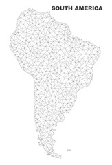 Abstract South America map isolated on a white background. Triangular mesh model in black color of South America map. Polygonal geographic scheme designed for political illustrations.