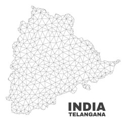 Abstract Telangana State map isolated on a white background. Triangular mesh model in black color of Telangana State map. Polygonal geographic scheme designed for political illustrations.