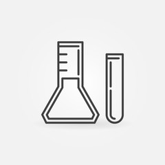 Conical flask and Test Tube vector icon or symbol in thin line style