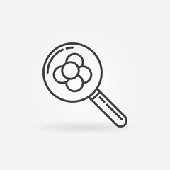 Magnifying glass and molecule outline icon. Magnifier with molecule vector chemistry concept symbol in thin line style