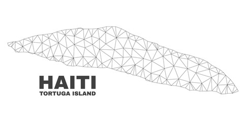 Abstract Tortuga Island of Haiti map isolated on a white background. Triangular mesh model in black color of Tortuga Island of Haiti map.