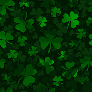 dark green patrick backgorund. shamrock seamless pattern. clover leaves. St. Patrick's Day. Vector illustration. textile paint. repetitive background. fabric swatch