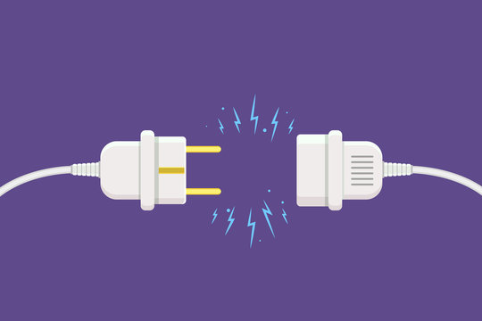 Disconnect Plug with electricity spark. Vector illustration in flat style