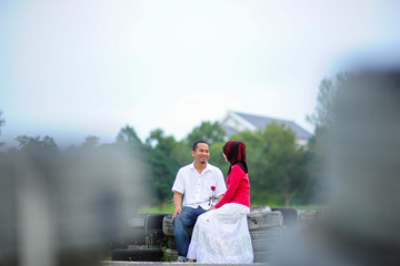 A romatic loving couple at park in Malaysia