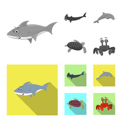 Vector design of sea and animal icon. Collection of sea and marine stock vector illustration.
