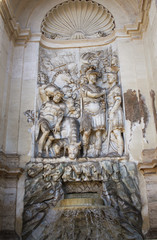 Obraz premium Rome, Italy-December 28 2018 : View of Fountain of Moses (Fountain Acqua Felice) in city of Rome, Italy