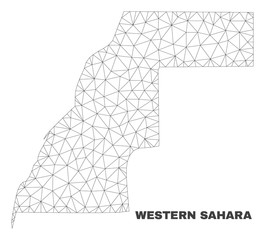 Obraz premium Abstract Western Sahara map isolated on a white background. Triangular mesh model in black color of Western Sahara map. Polygonal geographic scheme designed for political illustrations.