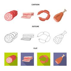 Vector illustration of meat and ham sign. Collection of meat and cooking stock symbol for web.