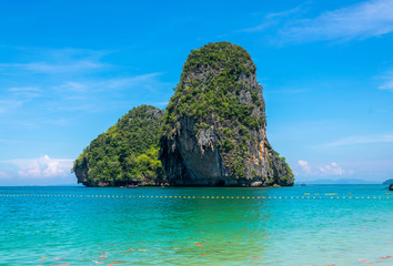 Fototapeta premium A Thai long tail boat on the beach of Andaman sea located at Krabi near Phuket, Thailand