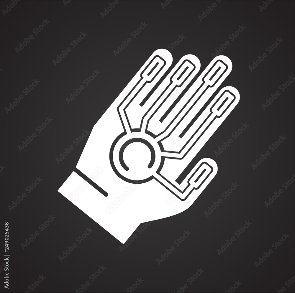 Poster virtual reality glove icon on black background for graphic and web design, modern simple vector sign