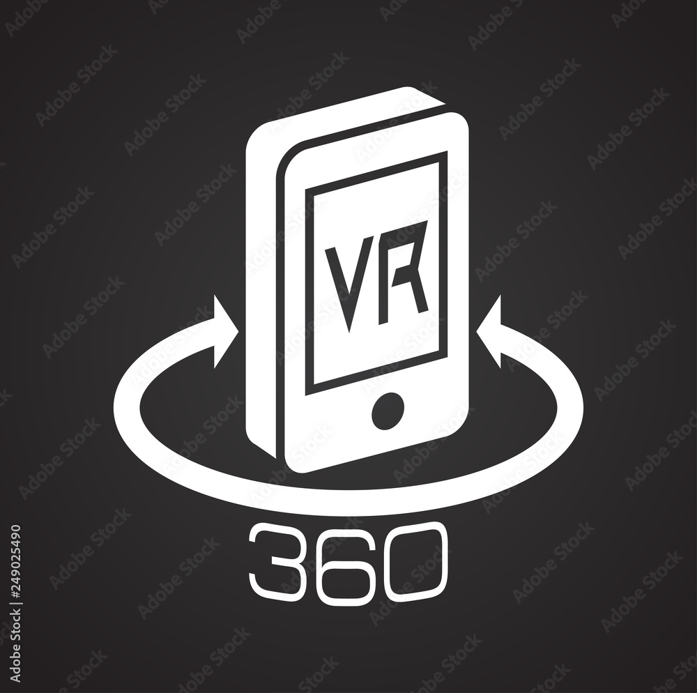 Poster virtual reality 360 icon on black background for graphic and web design, modern simple vector sign. 