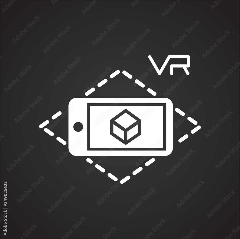 Poster virtual reality tour icon on black background for graphic and web design, modern simple vector sign.