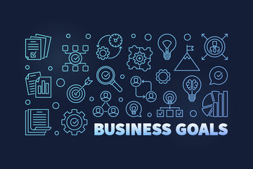 Fototapeta na wymiar Business Goals blue outline illustration or banner on dark background