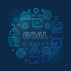 Fototapeta na wymiar Goal vector concept business blue round illustration in thin line style on dark background