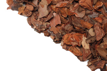 Tree bark pieces isolated on white background. top view