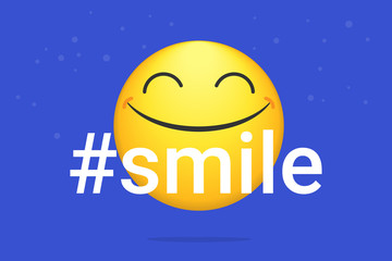 Hashtag smile bright vector concept illustration of smiling emoji icon for chat, messengers and networks
