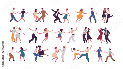 Bundle Of Pairs Of Dancers Isolated On White Background Set