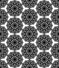 Seamless pattern floral ornament. Islamic textile print. Mandala vector design. Oriental background with boho pattern.