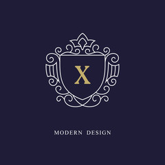 Capital letter X. Beautiful monogram. Elegant logo. Calligraphic design. Luxury emblem. Vintage ornament. Simple graphics style. Flourishes boutique brand. Creative Royal mark. Vector illustration