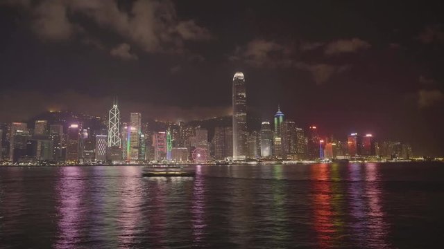 Timelapse Of Hong Kong Harbour At Night, Kowloon Side Of Victoria Habour