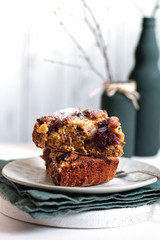 Homemade cake on white table