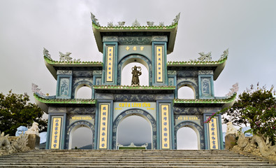 Buddhist Temple Gates stairs leading to the main pagoda