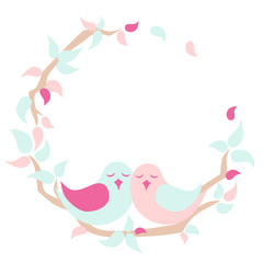 Lovebird with petal circle frame - pastel color